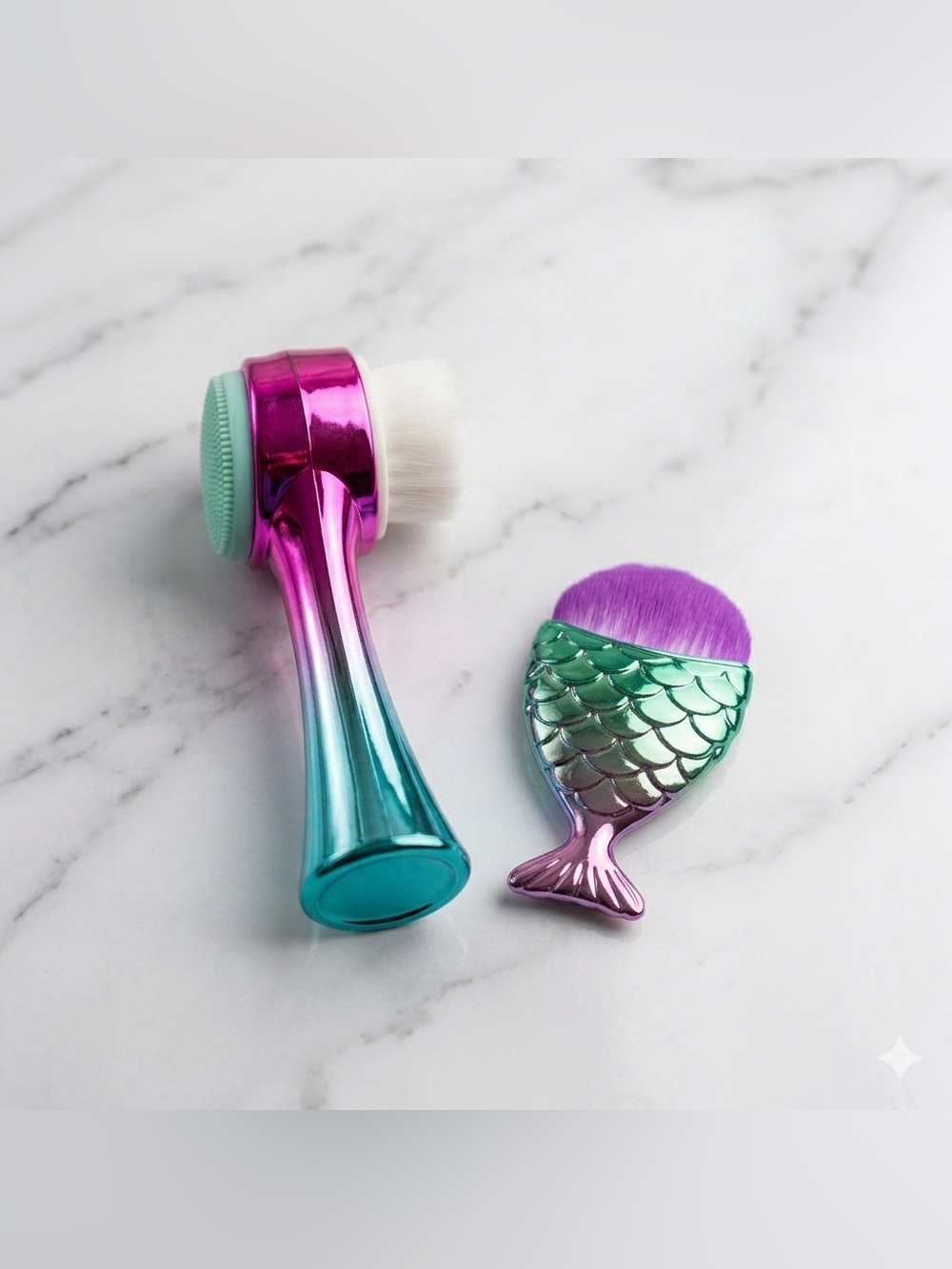 Iridescent Makeup Brush Set Mermaid Dual Facial Cleansing and Foundation Brush